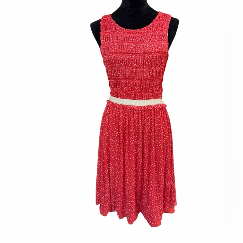 Anthropologie Postmark coral and white ruched polka-dot Size Small​